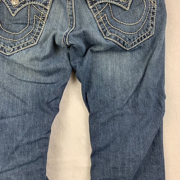 True Religion Mens Pants 32 Blue Denim Jeans Straight Leg Flap Pockets 32x28 - Picture 13 of 16